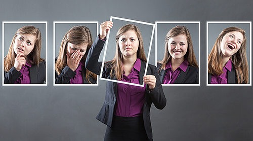Woman making various facial expressions
