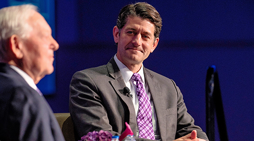 Section Image: Bob Schieffer and Paul Ryan on the stage at the Investment Strategy Conference 