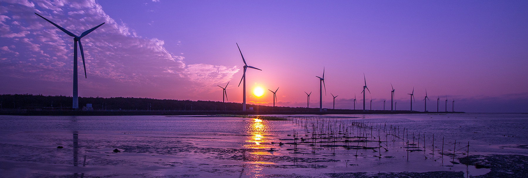 Section Image: windmills with a purple sky at sunset 