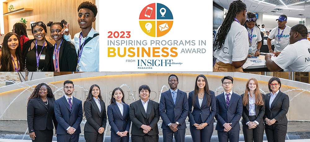 Students from ACAP, TCU students in suits and the Award logo from Insight into Diversity