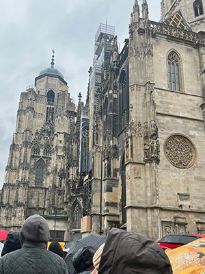 Gothic building under gray skies