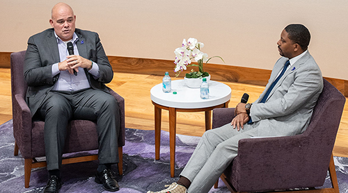 Greg Parsons and David Russell on the stage in Shaddock