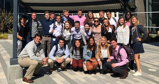 Group of Neeley Fellows students posing on a trip to Google headquarters